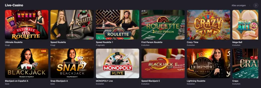 Livespiele bei Casinos
