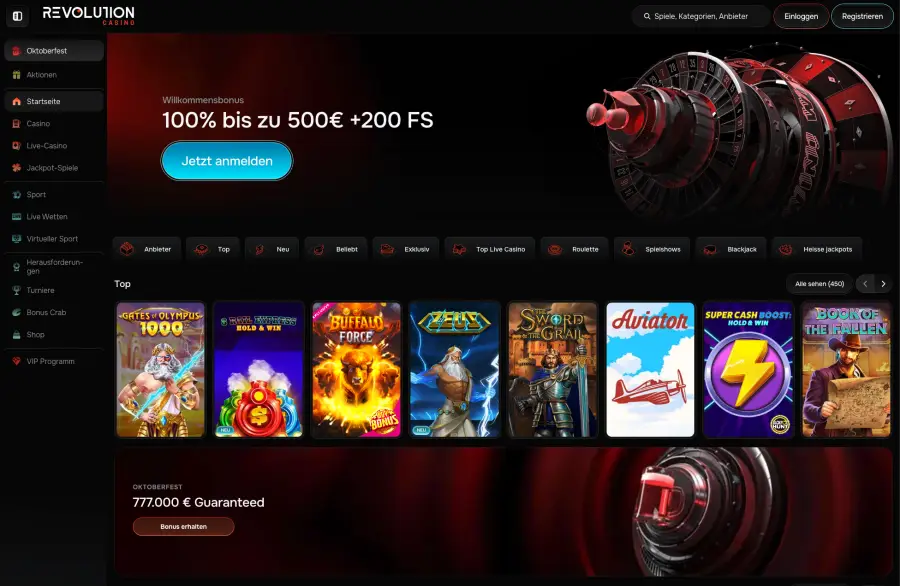 Benutzerfreundliches Design bei Revolution Casino