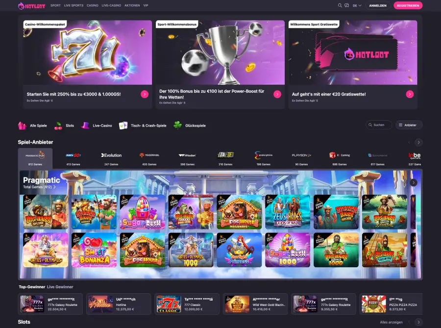 Hotloot Casino: Übersichtliches Design
