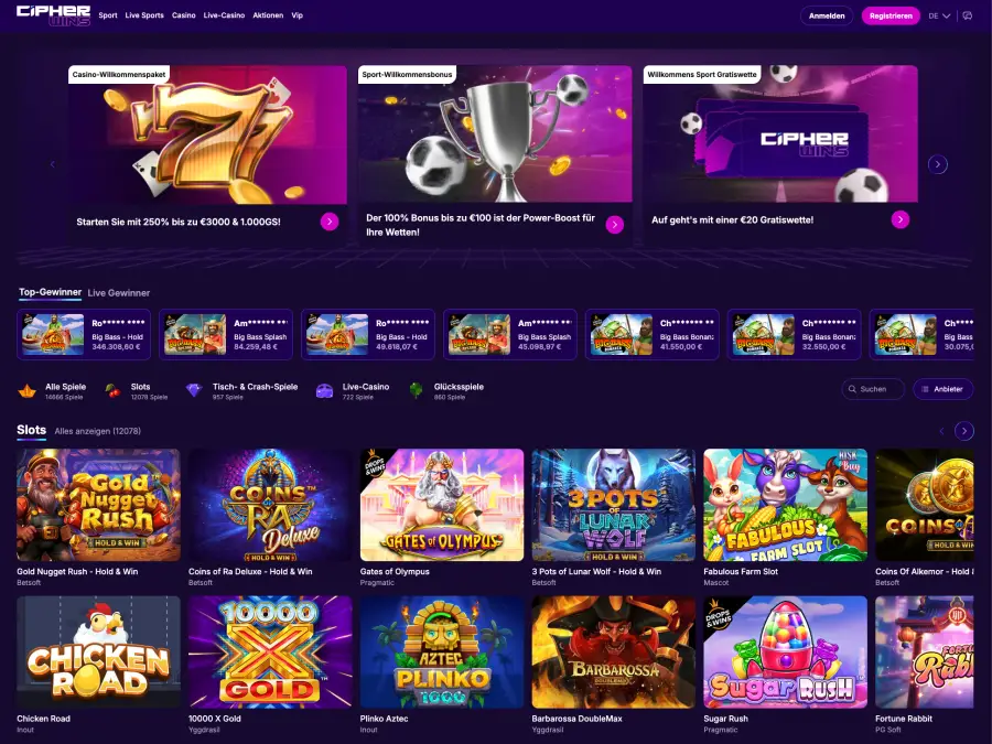 50 Freispiele ohne Einzahlung bei Cipherwins